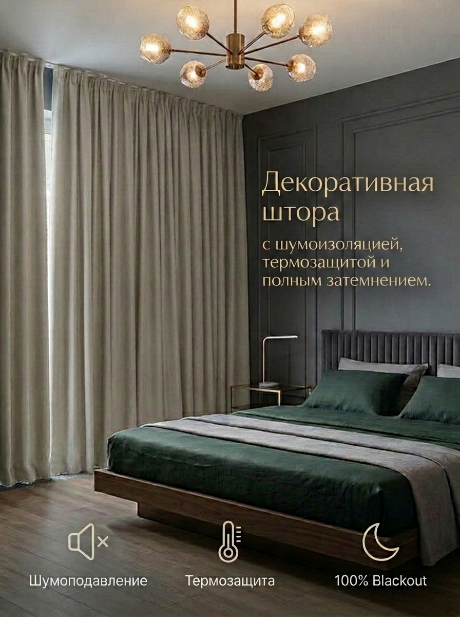 Звукоизоляционная штора 3-В-1: звукоизоляция / терморегуляция / блэкаут 100% (blackout)